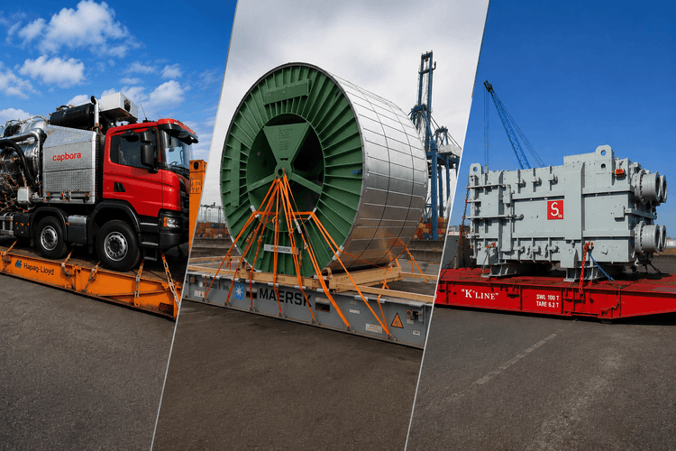 Exceptioneel transport van een industriële machine op flatrack via de haven van Antwerpen