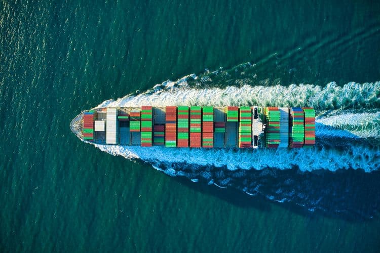 Container ship at sea for worldwide sea freight and international shipping